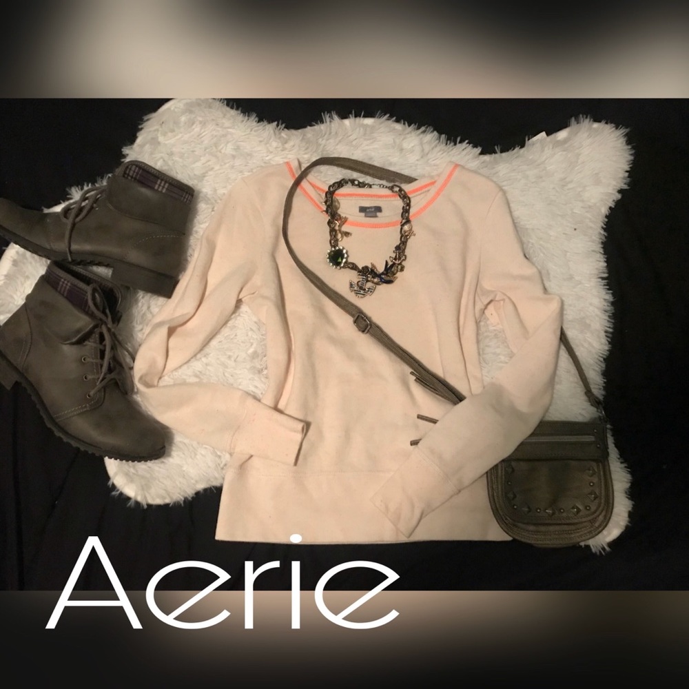 COPY - AERIE Neon Orange & Cream crew neck sweatshirt XS